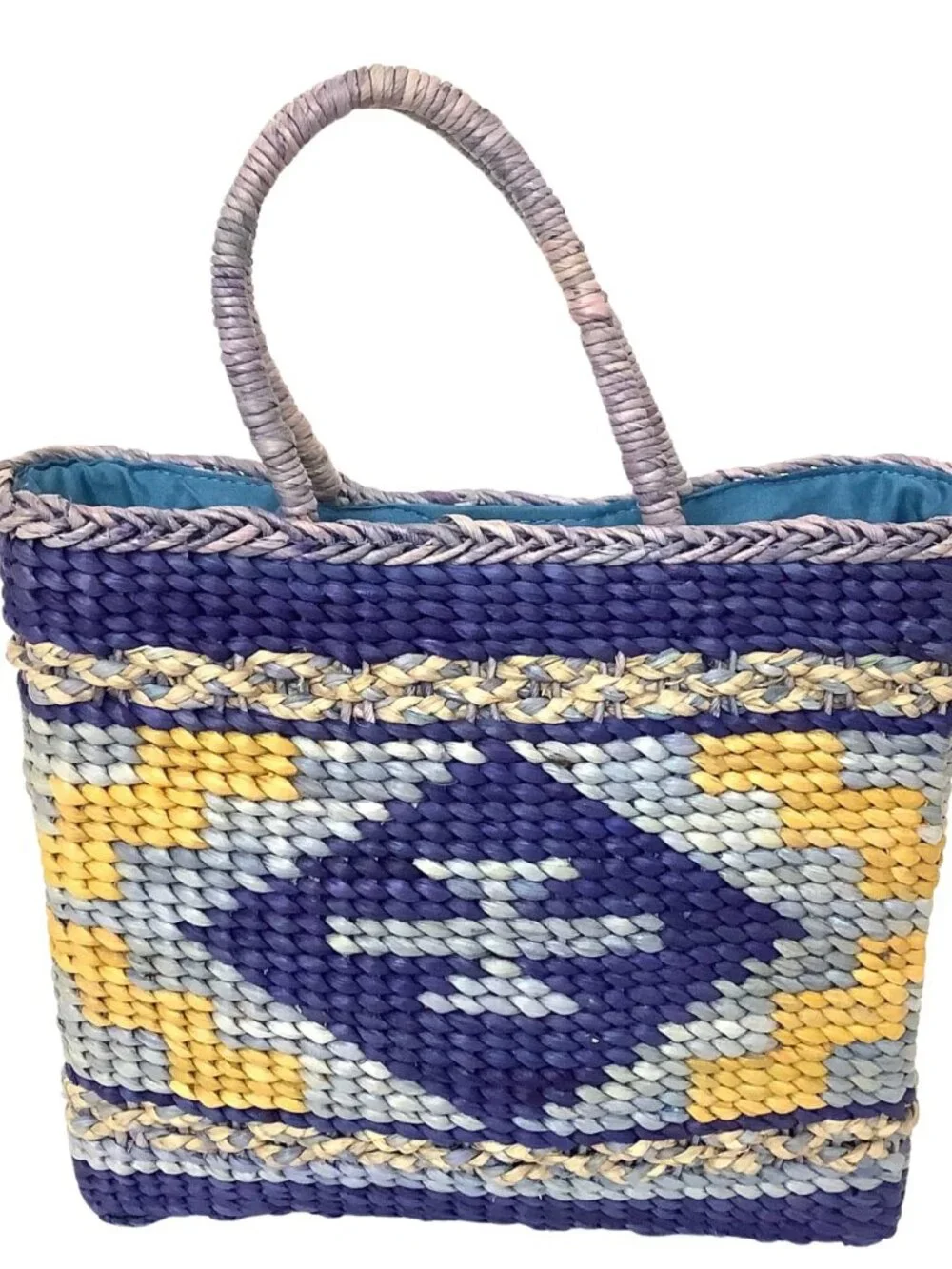 Vintage Beach Tote Bohemian Woven Corn Husk Bag 1970s Hippie Era